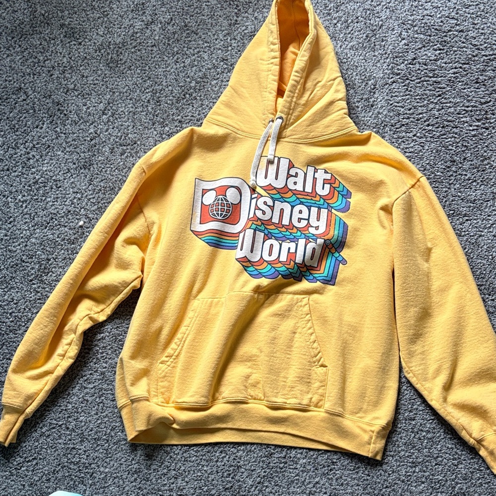 Disney Yellow Walt Disney World Retro Logo Hoodie worn 1x